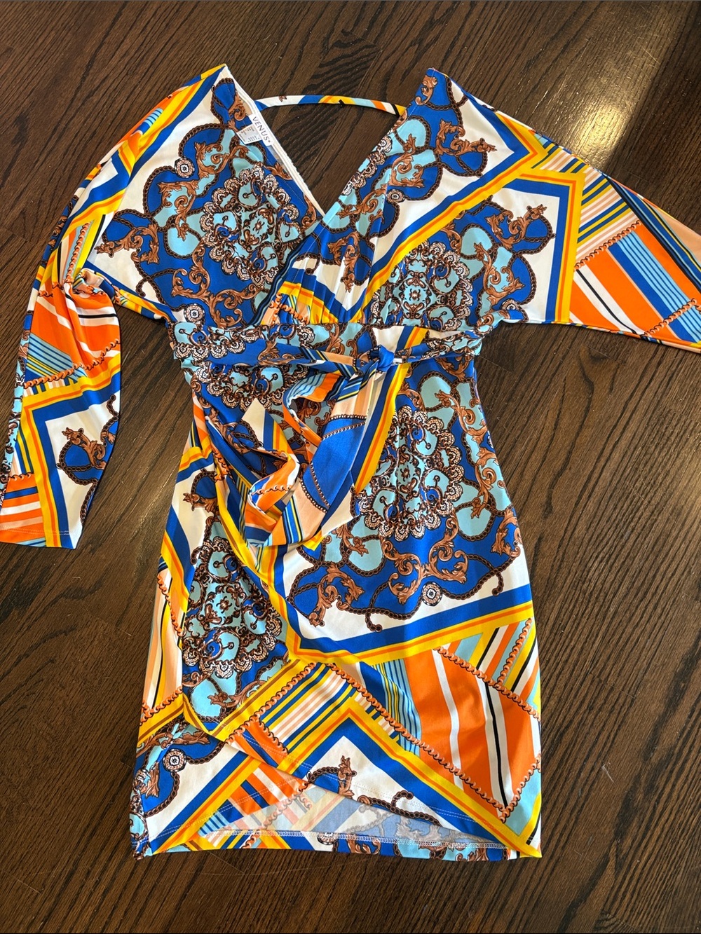 Vibrant Blue & Orange Print Mini Dress